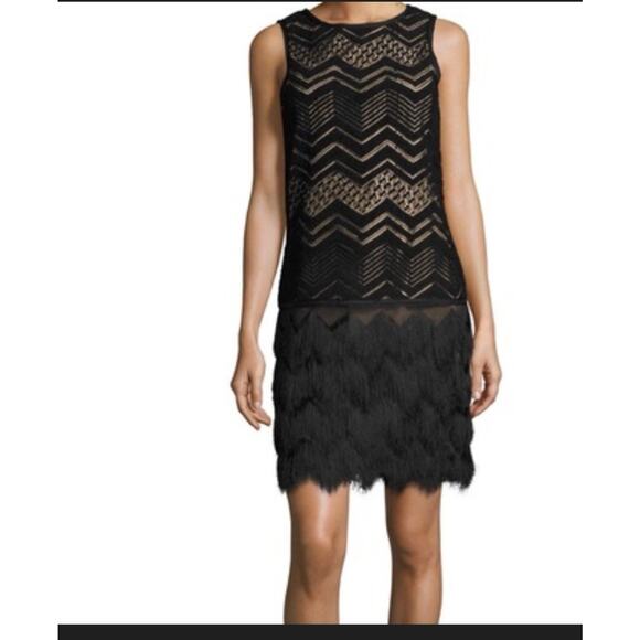 Max Studio Black Lace Chevron Zig Zag Pattern Dress XS - Picture 1 of 8